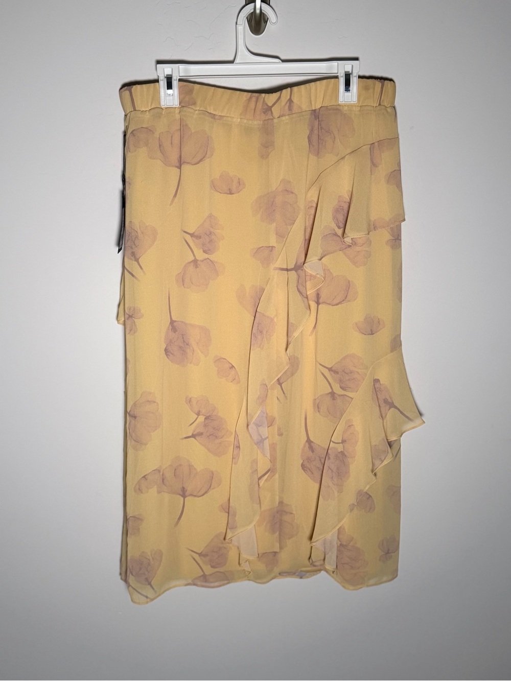 Nicole Miller Mustard Floral Tiered Midi Skirt Large NWT - Picture 4 of 7